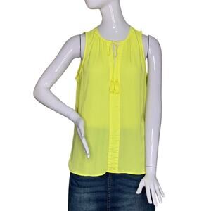 Violet & Claire Top Sleeveless Bright Yellow Tassel Tie Neck Pullover Size L